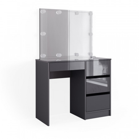 Masuta machiaj cu Oglinda LED si 4 Sertare pentru Cosmetice, Set Masa toaleta 90 cm, Gri, masuta cosmetica, vanity - SEG221 - Img 2