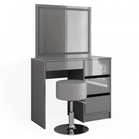 Masuta machiaj cu Oglinda LED si 4 Sertare pentru Cosmetice, Set Masa toaleta 90 cm, Gri, masuta cosmetica, vanity - SEG224 - Img 2
