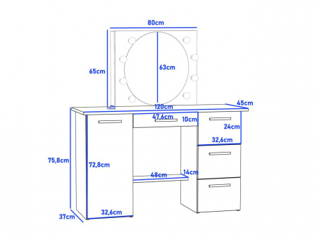 Masuta machiaj cu Oglinda LED si 4 Sertare pentru Cosmetice, Set Masa toaleta 120 cm, Alb, masuta cosmetica, vanity - SEA543 - Img 2