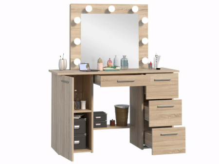 Masuta machiaj cu Oglinda LED si 4 Sertare pentru Cosmetice, Set Masa toaleta 120 cm, masuta cosmetica, vanity - SEM515 - Img 5