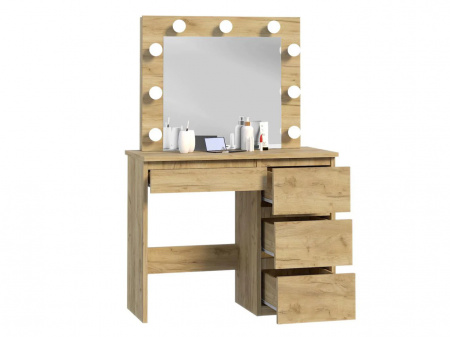 Masuta machiaj cu Oglinda LED si 4 Sertare pentru Cosmetice, Set Masa toaleta 94 cm, Stejar, masuta cosmetica, vanity - SEM526 - Img 5