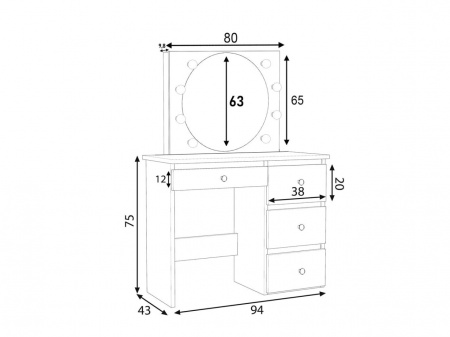 Masuta machiaj cu Oglinda LED si 4 Sertare pentru Cosmetice, Set Masa toaleta 94 cm, masuta cosmetica, vanity - SEM527 - Img 2