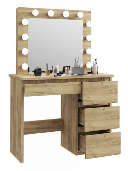 Masuta machiaj cu Oglinda LED si 4 Sertare pentru Cosmetice, Stejar, masuta cosmetica, vanity - SEM502 - Img 3