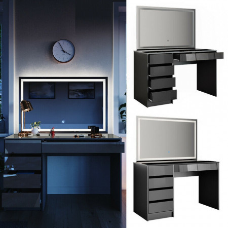 Masuta machiaj cu Oglinda LED si 5 Sertare pentru Cosmetice, Set Masa toaleta 120 cm, Gri, masuta cosmetica, vanity - SEG208 - Img 7