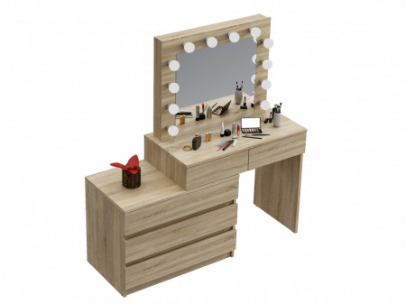 Masuta machiaj cu Oglinda LED si 5 Sertare pentru Cosmetice, Set Masa toaleta 130 cm, masuta cosmetica, vanity - SEM511 - Img 4