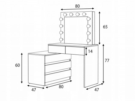 Masuta machiaj cu Oglinda LED si 5 Sertare pentru Cosmetice, Set Masa toaleta 130 cm, Stejar, masuta cosmetica, vanity - SEM512 - Img 6
