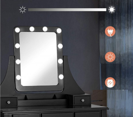 Masuta machiaj cu Oglinda LED si 5 Sertare pentru Cosmetice, Set Masa toaleta 80 cm, masuta cosmetica, vanity - SEN236 - Img 4