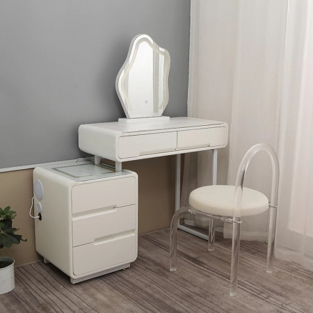 Masuta machiaj cu Oglinda LED si 5 Sertare pentru Cosmetice, Set Masa toaleta 110 cm, Alb, masuta cosmetica, vanity - SEA98 - Img 8