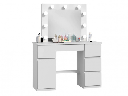 Masuta machiaj cu Oglinda LED si 5 Sertare pentru Cosmetice, Set Masa toaleta 120 cm, Alb, masuta cosmetica, vanity - SEA546 - Img 5