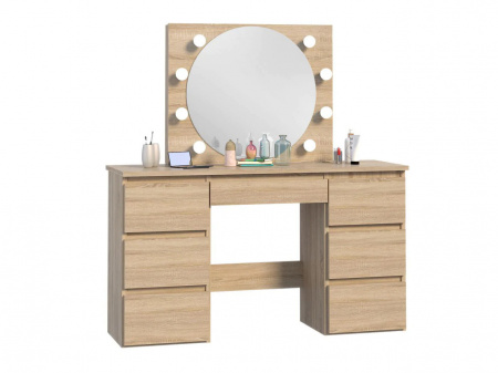 Masuta machiaj cu Oglinda LED si 5 Sertare pentru Cosmetice, Set Masa toaleta 120 cm, masuta cosmetica, vanity - SEM531 - Img 3