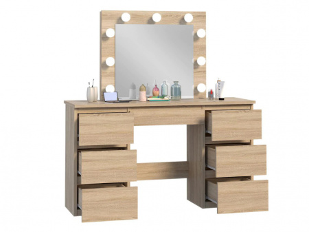 Masuta machiaj cu Oglinda LED si 5 Sertare pentru Cosmetice, Set Masa toaleta 120 cm, masuta cosmetica, vanity - SEM533 - Img 4