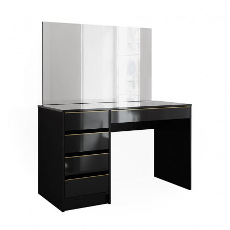 Masuta machiaj cu Oglinda LED si 5 Sertare pentru Cosmetice, Set Masa toaleta 120 cm, Negru, masuta cosmetica, vanity - SEN253 - Img 8