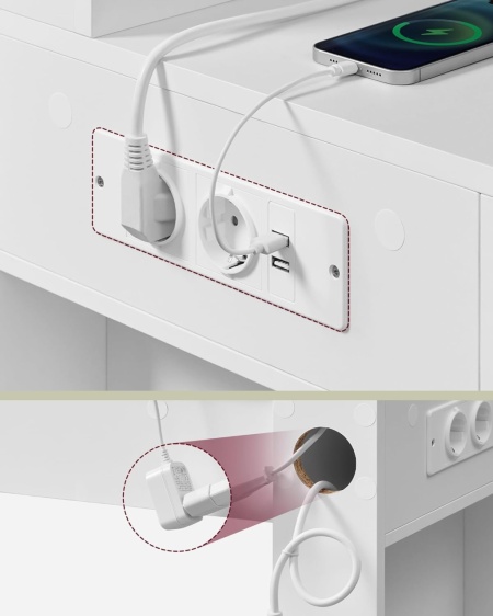 Masuta machiaj cu Oglinda LED si 5 Sertare pentru Cosmetice, Set Masa toaleta 125 cm, Alb, masuta cosmetica, vanity - SEA803 - Img 2