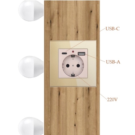 Masuta machiaj cu Oglinda LED si 5 Sertare pentru Cosmetice, Set Masa toaleta 112 cm, Stejar, masuta cosmetica, vanity - SEM510 - Img 7