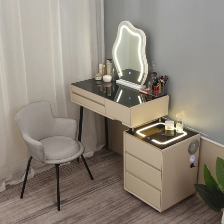 Masuta machiaj cu Oglinda LED si 6 Sertare pentru Cosmetice, Set Masa toaleta 80 cm, Alb, masuta cosmetica, vanity - SEA169 - Img 7