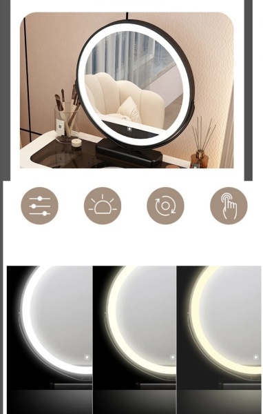 Masuta machiaj cu Oglinda LED si 6 Sertare pentru Cosmetice, Set Masa toaleta 100 cm, Gri, masuta cosmetica, vanity - SEG10 - Img 3