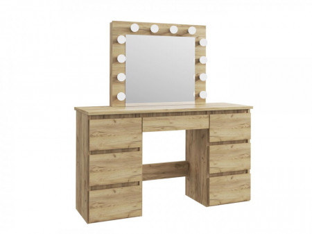 Masuta machiaj cu Oglinda LED si 7 Sertare pentru Cosmetice, Set Masa toaleta 120 cm, Stejar, masuta cosmetica, vanity - SEM508 - Img 2