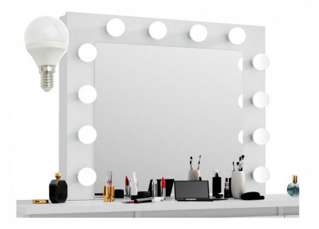 Masuta machiaj cu Oglinda LED si 7 Sertare pentru Cosmetice, Set Masa toaleta 120 cm, Alb, masuta cosmetica, vanity - SEA516C - Img 2