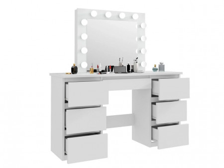 Masuta machiaj cu Oglinda LED si 7 Sertare pentru Cosmetice, Set Masa toaleta 120 cm, Alb, masuta cosmetica, vanity - SEA516 - Img 6