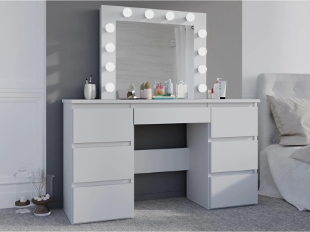 Masuta machiaj cu Oglinda LED si 7 Sertare pentru Cosmetice, Set Masa toaleta 120 cm, Alb, masuta cosmetica, vanity - SEA516 - Img 8