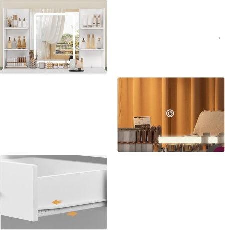 Masuta machiaj cu Oglinda LED si 8 Sertare pentru Cosmetice, Set Masa toaleta 167 cm, Alb, masuta cosmetica, vanity - SEA819 - Img 6