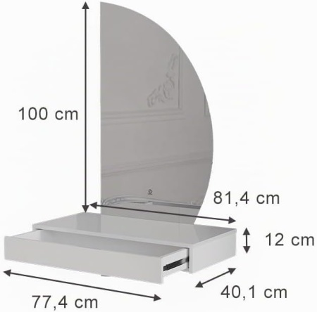 Masuta machiaj cu Oglinda Semiluna LED si 1 Sertar pentru Cosmetice, Set Masa toaleta 80 / 100 / 120 cm, Alb Lucios, masuta vanity, cosmetica - SEA838 - Img 10