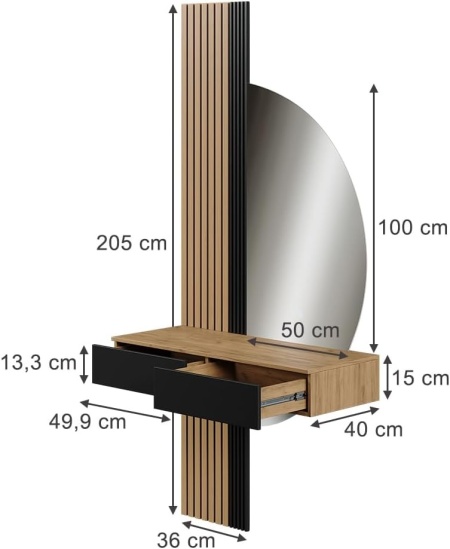 Masuta machiaj neagra cu Oglinda LED si 2 Sertare pentru Cosmetice, Set Masa toaleta 100 cm, masuta cosmetica cu Riflaj, vanity - SEM23 - Img 7