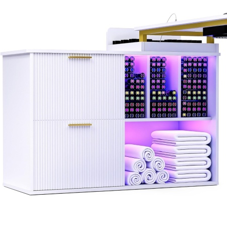 Masuta manichiura Alba / Neagra, 110 cm, birou cu LED si Riflaj, masa cosmetica pentru salon cu Aspirator Incorporat, Prize si USB MANIA211 - Img 8