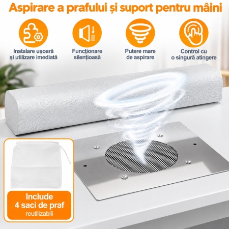 Masuta manichiura Alba / Neagra / Roz, 106 cm, birou, masa cosmetica pentru salon cu Aspirator Incorporat - MANIA212 - Img 8
