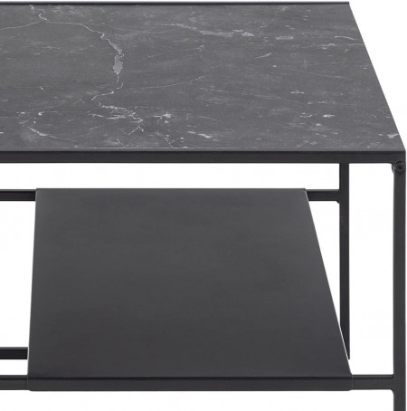 MCN8 - Masuta de cafea, 70 x 70 cm, cu raft, picioare metalice, blat cu Imitatie de Marmura - Negru - Img 5