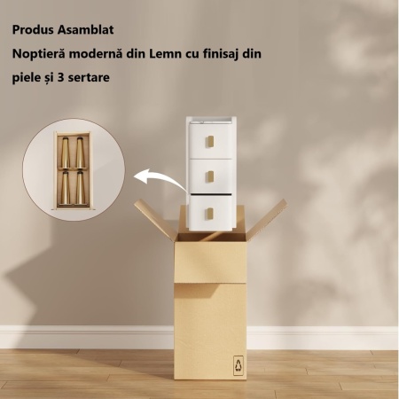 NOA5 - Set 2 Noptiere foarte inguste, 20 cm sau 30 cm, cu 3 sertare, dormitor - Alb - Auriu - Img 4