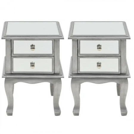 NOG1 - Set 2 Noptiere gri cu oglinda, 34.5 cm, cu 2 sertare