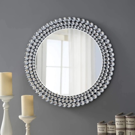 OGG208 - Oglinda ornamentala 70 cm, pentru perete, dormitor, living - Argintie - Img 6