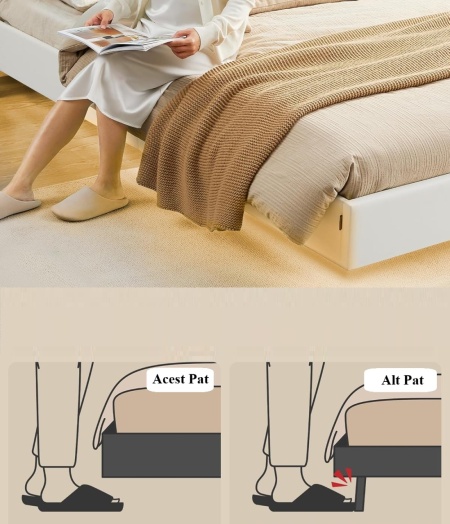 PAA2 - Pat tapitat, 140 / 160 x 200 cm cu USB, USB-C, LED, si Raft - Alb Piele Ecologica - Img 4
