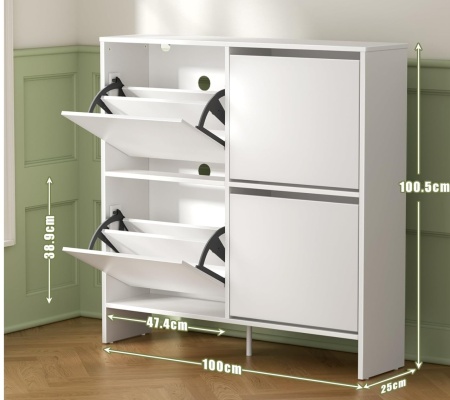 PANA205 - Pantofar 100 cm ingust, 4 compartimente, pantofare, depozitare pantofi, mobilier hol - Alb - Img 4
