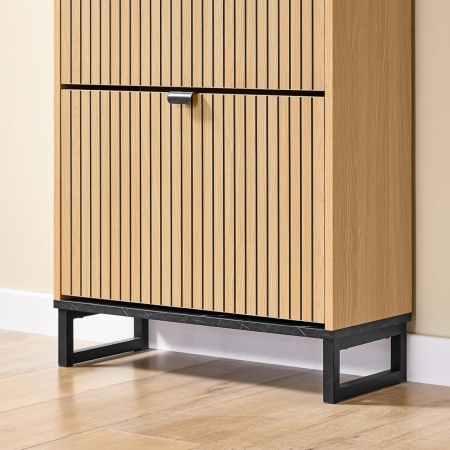 PANM6 - Pantofar 60 cm cu 2 compartimente, pantofare, depozitare pantofi, mobilier hol riflaje - Maro - Negru imitatie de marmura - Img 4