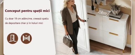 Pantofar alb lucios, 100 cm foarte ingust, 4 compartimente, pantofare, depozitare pantofi, mobilier hol - PANA37 - Img 9
