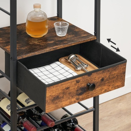 RVI7 - Rafturi Vin, 40 cm, depozitare vin, raft stil industrial, bucatarie, living, dining - Negru - Maro - Img 5