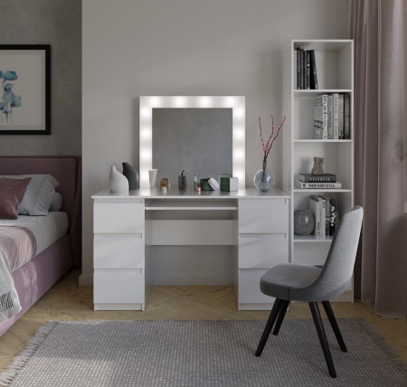 SEA542 - Set Masa toaleta, 130 cm, masa machiaj cu oglinda LED, masuta vanity - Alb Mat sau Lucios
