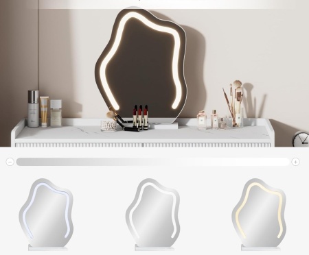Set Masa toaleta alba, 100 cm cosmetica machiaj, oglinda cu LED, masuta vanity cu Riflaj - SEA490 - Img 4