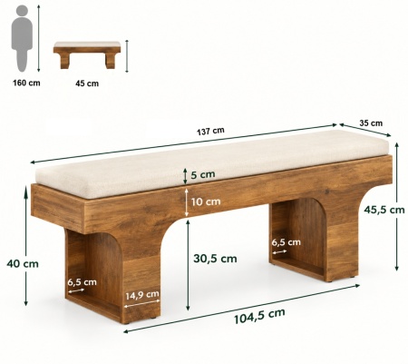 BAM1 - Bancuță hol tapițată, 140 cm, bancă dormitor, banchetă - Maro - Img 10