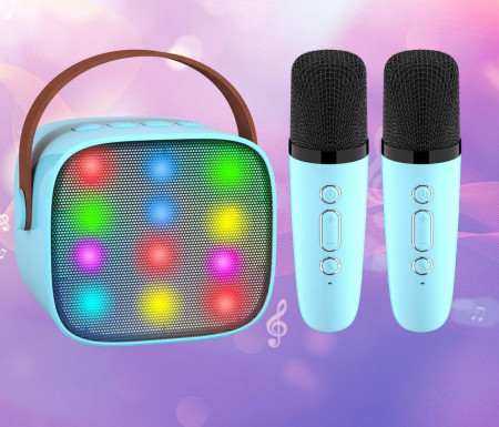 CADC2 - Set Sistem Mini Karaoke si 2 Mini Microfoane, Jucarii copii, Cadou pentru Craciun, Petreceri in familie - Albastru - Img 3