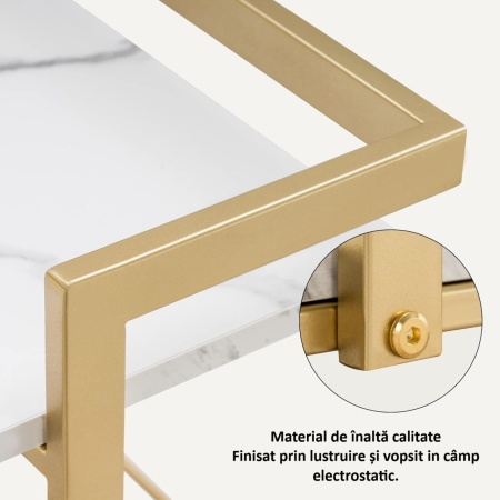 CMAU204 - Carucior 43 cm, cu Rafturi si Roti, masuta manichiura, ucenic cosmetica, masa coafor, masuta auxiliara - Auriu cu Alb sau Negru - Img 9