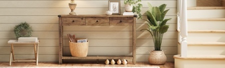 MAM13 - Masa Consola, 120 cm, masuta hol, living, dining, dormitor - Maro / Alb antichizat - Img 2