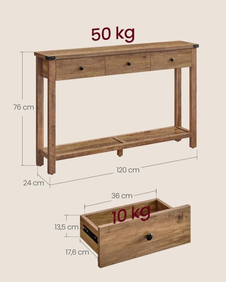 MAM13 - Masa Consola, 120 cm, masuta hol, living, dining, dormitor - Maro / Alb antichizat - Img 11