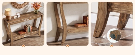 MAM37 - Masa Consola curbata, 105 cm, masuta hol cu raft, living, dining, dormitor - Maro - Img 2