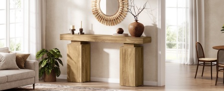 MAM39 - Masa Consola curbata, 120 cm, masuta hol cu rafturi, living, dining, dormitor - Maro - Img 11