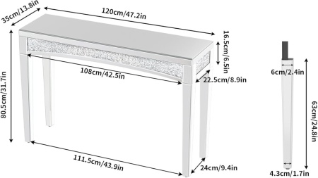 MAOG4 - Masa toaleta oglinda, masuta consola, 120 cm, cosmetica machiaj, vanity birou, Argintiu - Img 10