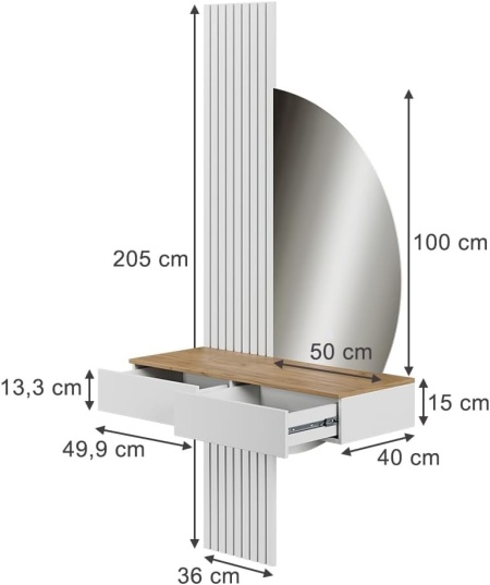 Masuta machiaj alba cu Oglinda LED si 2 Sertare pentru Cosmetice, Set Masa toaleta 100 cm, masuta cosmetica cu Riflaj, vanity - SEA831 - Img 6