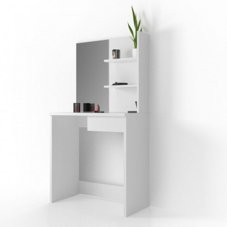 Masuta machiaj cu Oglinda LED si 1 Sertar pentru Cosmetice, Set Masa toaleta 75 cm, Alb, masuta cosmetica, vanity - SEA333 - Img 3